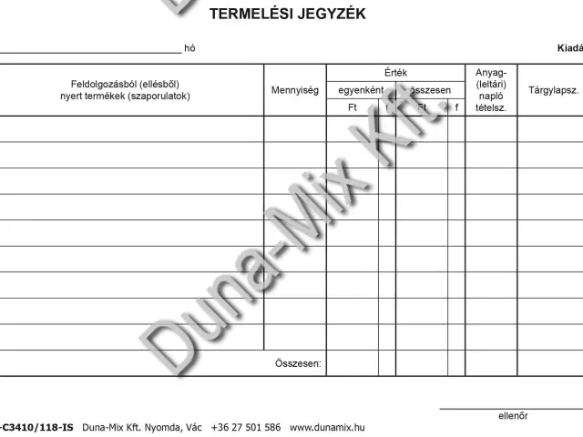 Termelési jegyzék